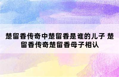 楚留香传奇中楚留香是谁的儿子 楚留香传奇楚留香母子相认